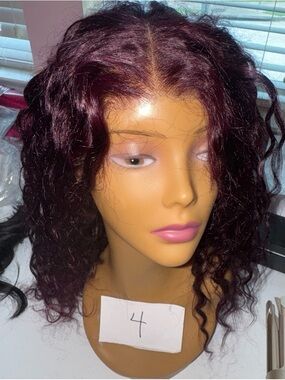 20 inch Burgundy water wave Lace Frontal human hair wig - Natural Middle Part